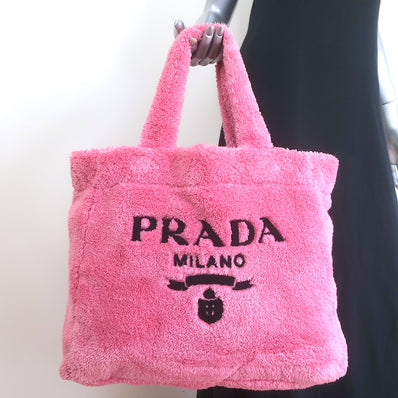Prada Large Terry Logo Tote Pink Fleece Shoulder Bag