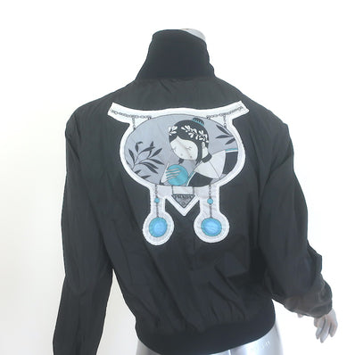 Prada Linea Rossa black nylon patch-embellished zip-up jacket, pre-owned authentic, size 42