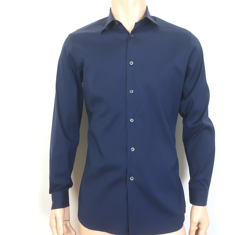Prada Long Sleeve Button Down Shirt Navy Stretch Cotton Size 38 / 15