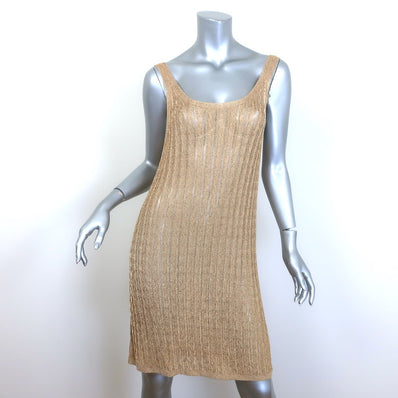 Prada Metallic Cable Knit Open-Back Dress Gold Size 42