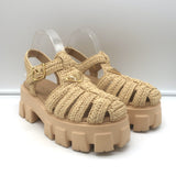 Prada Monolith Crochet Raffia Cage Sandals Natural Size 37