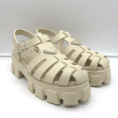 Prada Monolith Platform Sandals Ecru Rubber Size 41
