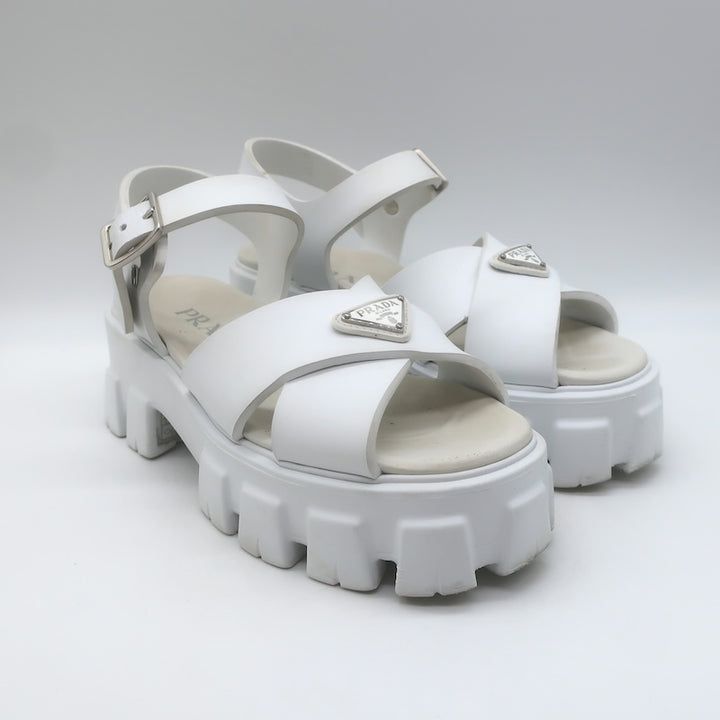 Prada Monolith Rubber Ankle Strap Sandals White 