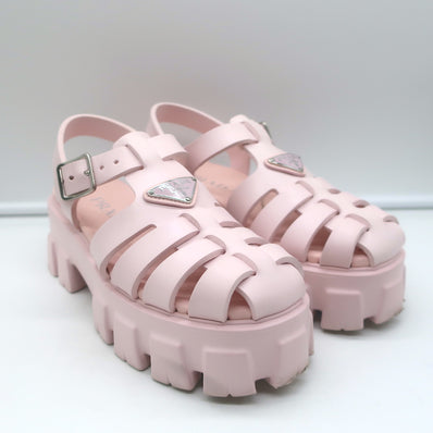 Prada Monolith Rubber Cage Sandals Baby Pink Size 37 Platform Slingback