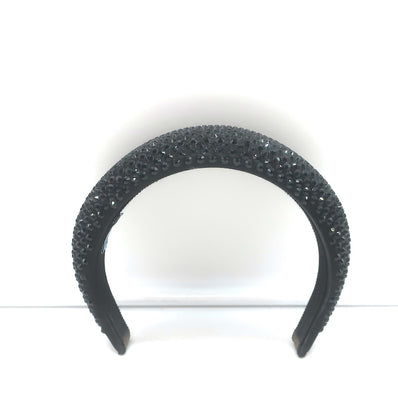 Prada Oversized Crystal-Embellished Padded Headband Black Satin