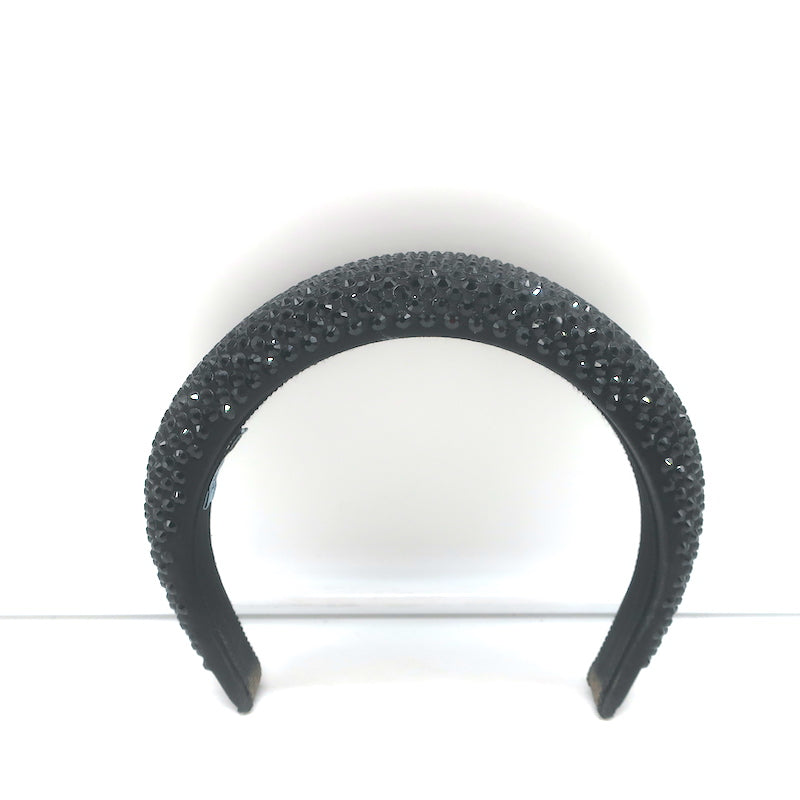 Prada Oversized Crystal-Embellished Padded Headband Black Satin
