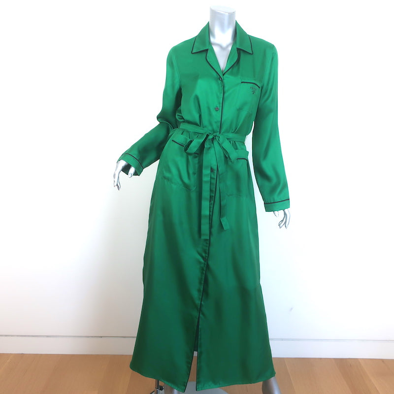 Prada Pajama Shirtdress Robe Green Silk Twill Size 40 Belted Maxi Dres Celebrity Owned Prada Pajama Shirtdress Robe Green Silk Twill Size 40 Belted Maxi Dres Celebrity Owned