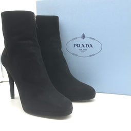 Prada Platform Ankle Boots Black Suede Size 41.5