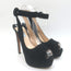 Prada Platform Peep Toe Ankle Strap Sandals Black Suede Size 38