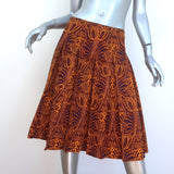 Prada Pleated Skirt Brown Tulip Print Silk Twill Size 42