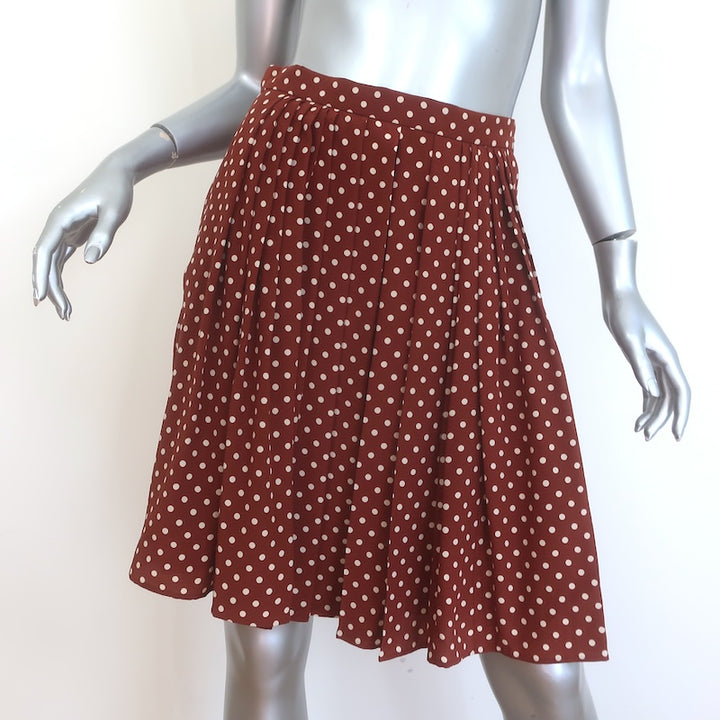 Prada Polka Dot Pleated Skirt Brown/Cream Silk 
