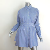 Prada Pop Stripe Shirtdress Blue/White Cotton Size 40 Long Sleeve Mini Dress
