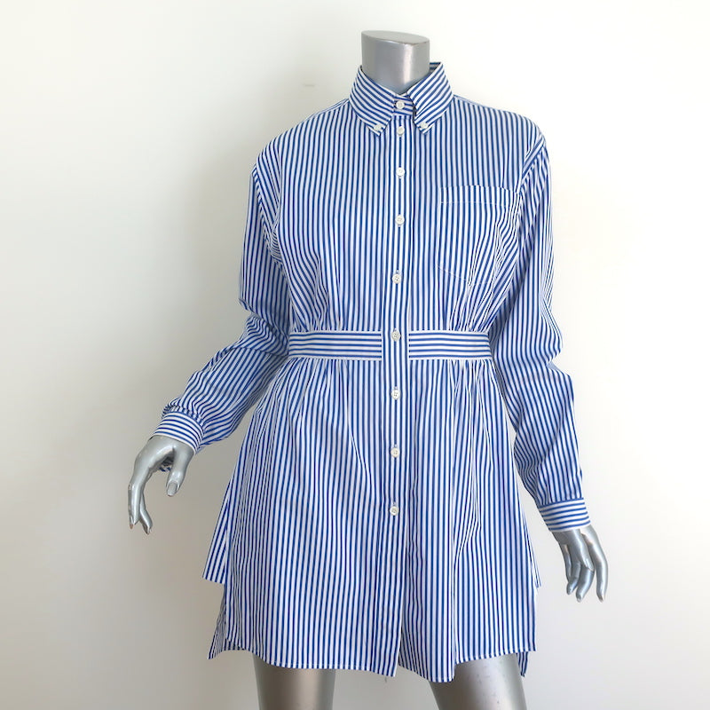Prada Pop Stripe Shirtdress Blue/White Cotton Size 40 Long Sleeve Mini Dress