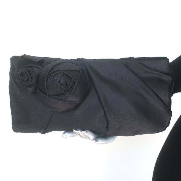 Prada Raso Rosette Clutch Black Satin