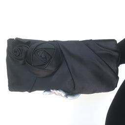 Prada Raso Rosette Clutch Black Satin