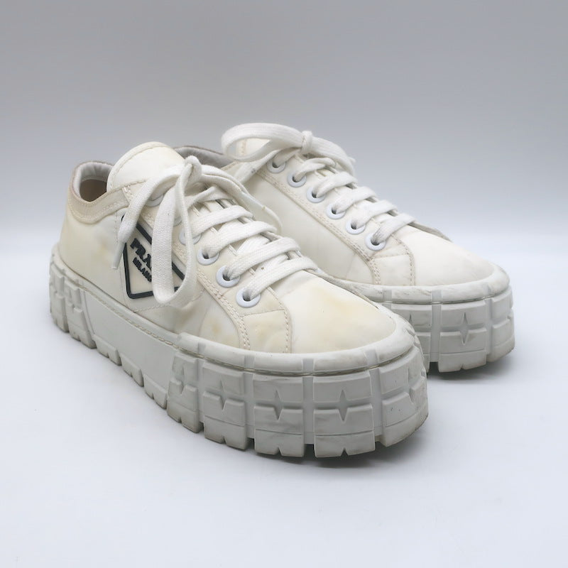 Prada Re-Nylon Double Wheel Platform Low-Top Sneakers White 