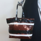 Prada Sequined Striped Tote Brown/Black Extra Large Shoulder Bag