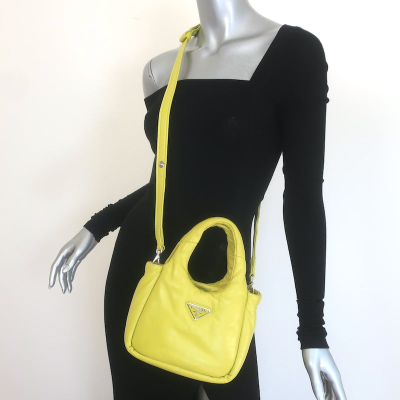 Prada Small Padded Soft Nappa Leather Tote Yellow
