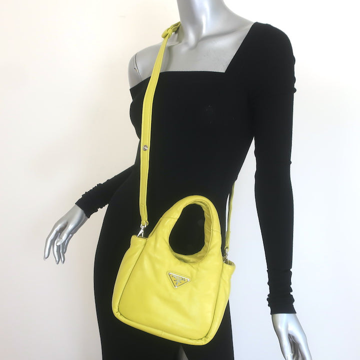 Prada Small Padded Soft Nappa Leather Tote Yellow
