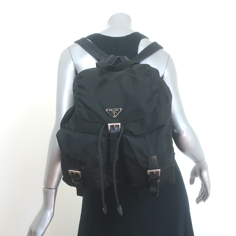 Prada Tessuto Double Front Pocket Medium Backpack Black  display picture 1