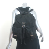 Prada Tessuto Double Front Pocket Medium Backpack Black Leather-Trim Nylon