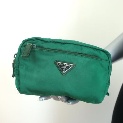 Prada Tessuto Front-Pocket Cosmetic Bag Emerald Green Nylon Small Pouch
