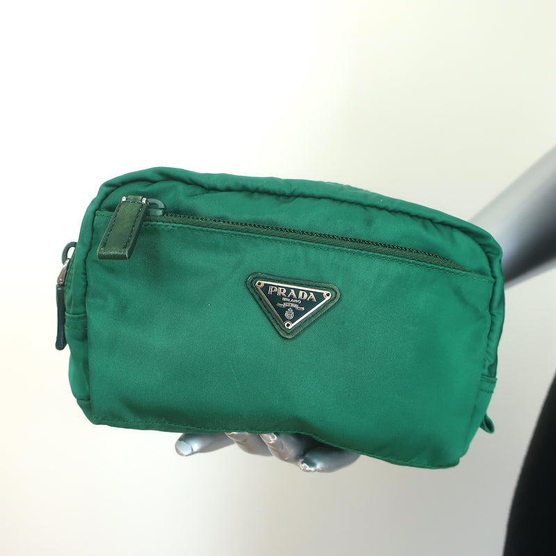 Prada Tessuto Front-Pocket Cosmetic Bag Emerald Green Nylon Small Pouch