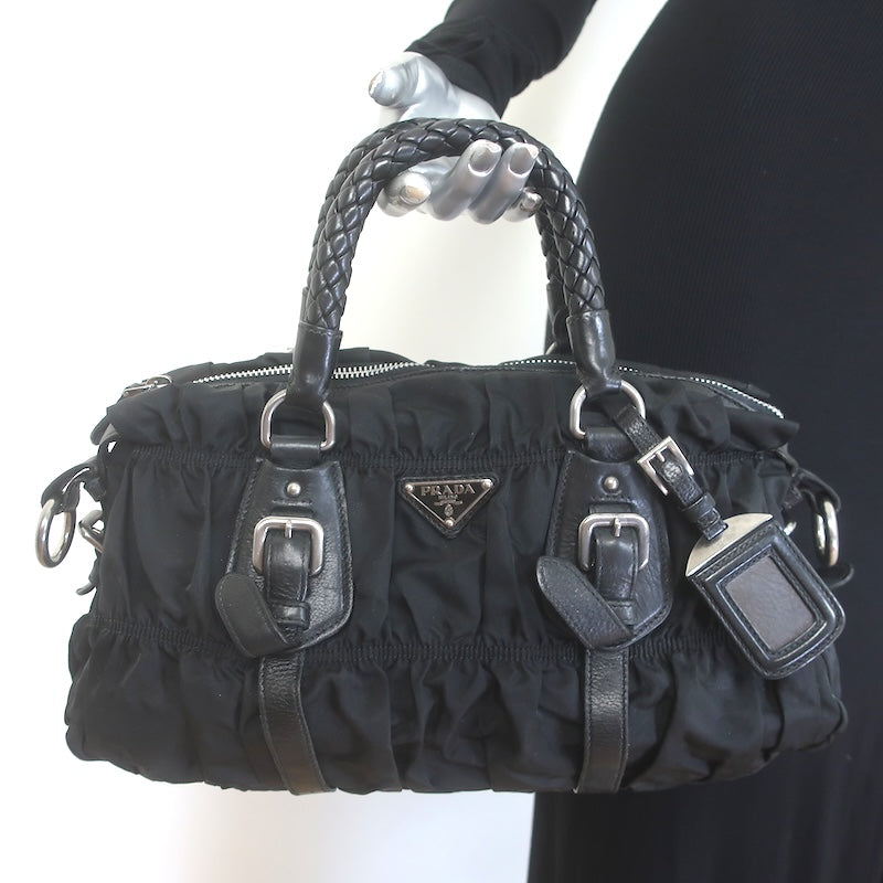 Prada Tessuto Gaufre Braided Handle crossbody bag, front