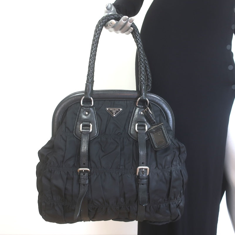 Prada Tessuto Gaufre Braided Strap Large Shoulder Bag