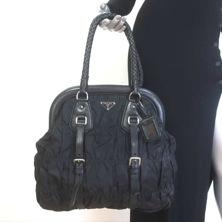 Prada Tessuto Gaufre Braided Strap Large Shoulder Bag