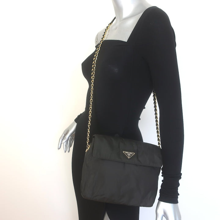 Prada Tessuto Nylon Catena Chain-Strap Flap Crossbody Bag 