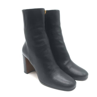 Prada Triangle-Logo Block Heel Ankle Boots Black 