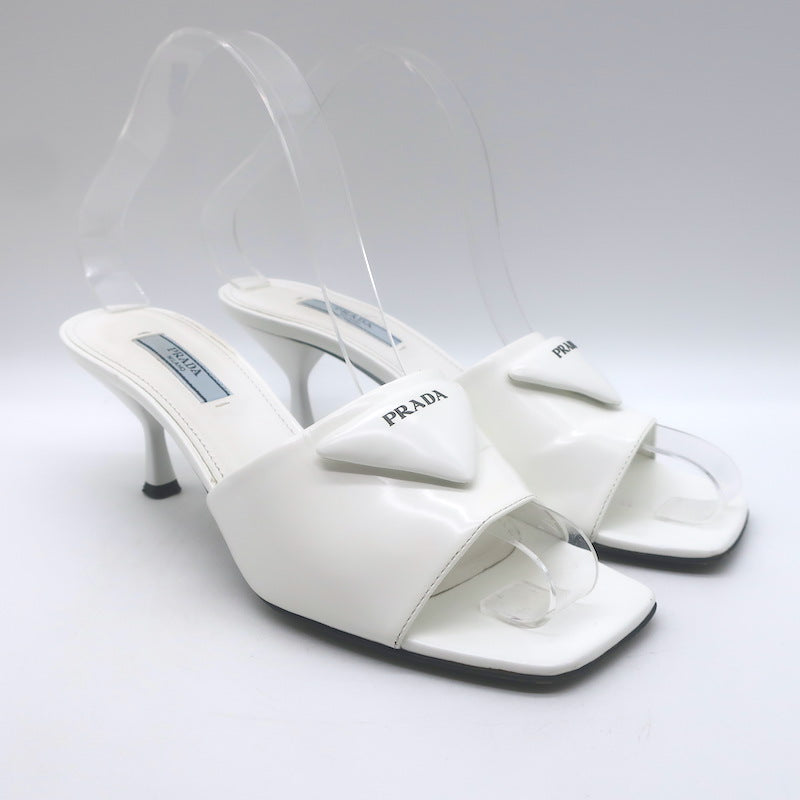 #PRADA ミュール36.5 Prada Triangle Leather Sandals Sz 36.5 – Celebrity Owned