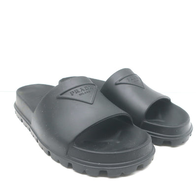 Prada Triangle Logo Rubber Pool Slide Sandals Black Size 38