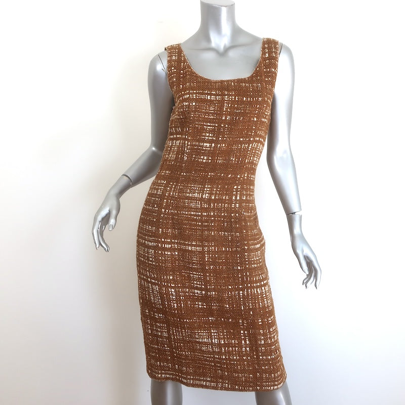 Prada Tweed Sleeveless Sheath Dress Brown Cotton-Linen Size 42