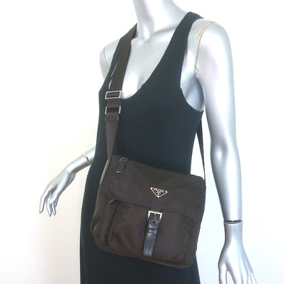 Prada Vela Hunting Bag Dark Brown Tessuto Nylon Small Crossbody
