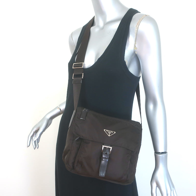 Prada Vela Hunting Bag Dark Brown Tessuto Nylon Small Crossbody