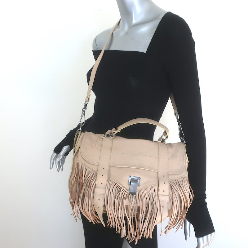 Proenza Schouler PS1 Medium Fringe Satchel Beige