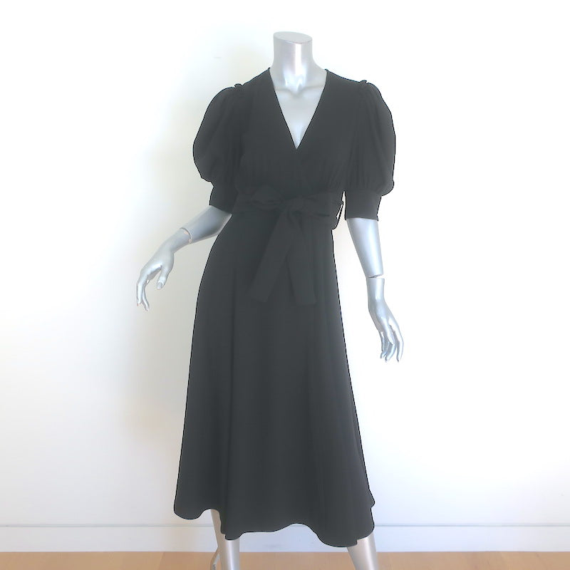Proenza Schouler V-Neck Short-Sleeve Wrap Textured Crepe Dress, Black, Women's, 6