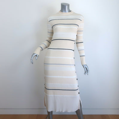 Proenza Schouler Rachel Side-Button Striped Rib Knit Midi Dress