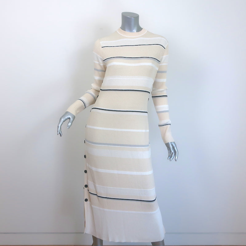 Proenza Schouler Rachel Side-Button Striped Rib Knit Midi Dress Ecru Size Medium