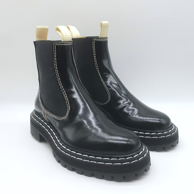 Proenza Schouler Top Stitched Chelsea Boots Black Polished Leather Size 36