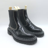 Proenza Schouler Top Stitched Chelsea Boots Black Polished Leather Size 36