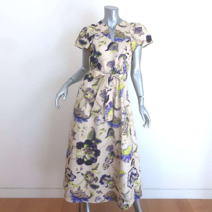 Psophia Puff Sleeve Belted Maxi Dress Ivory Floral Print