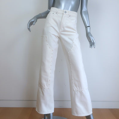 Purple Brand Pearl-Embellished High Rise Carpenter Jeans 