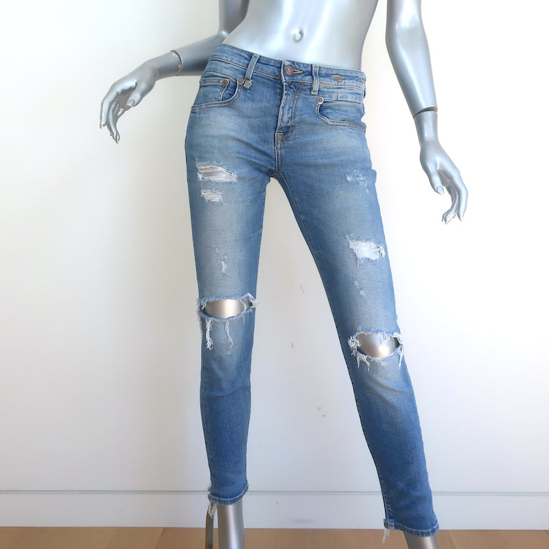 R13 Boy Skinny Ripped Jeans Bowers Blue Stretch Denim Size 25