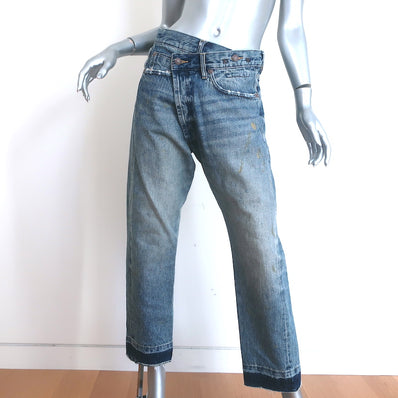 R13 Crossover Jeans Gold-Splattered Clinton Blue Denim Size 25