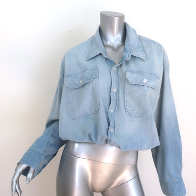 R13 Crossover Utility Bubble Shirt Vintage Blue Chambray Cotton Size Extra Small