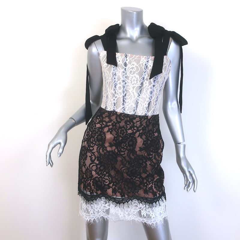 RASARIO Bow-Embellished Lace Corset Mini Dress Black/White Size 36 NEW Celebrity Owned RASARIO Bow-Embellished Lace Corset Mini Dress Black/White Size 36 NEW Celebrity Owned