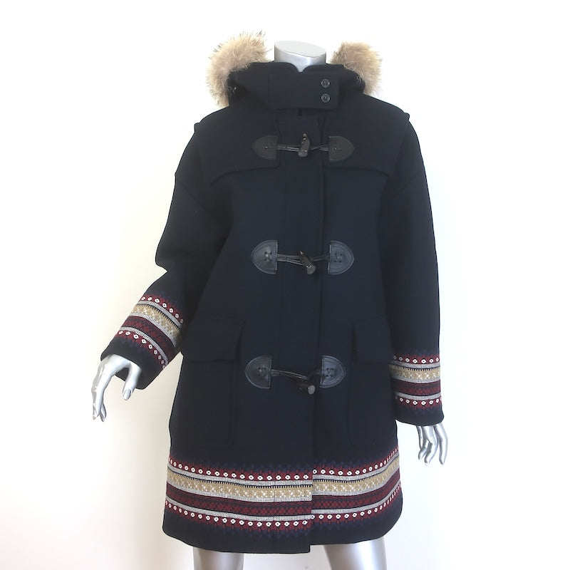 RED Valentino Fur-Trimmed Hooded Duffle Coat